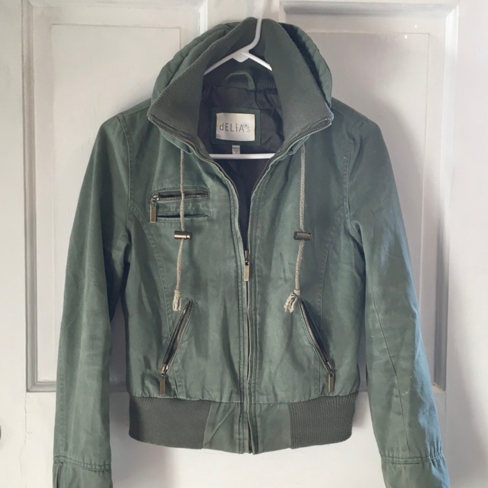 DELIA*S Army Green Military Bomber Jacket …